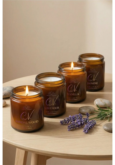Kokulu Mum 4 Lü Set 100cc-aroma Terapi Mum-doğal Mum-sandal Ağacı-lavanta-vanilya-yasemin Kokulu Amber