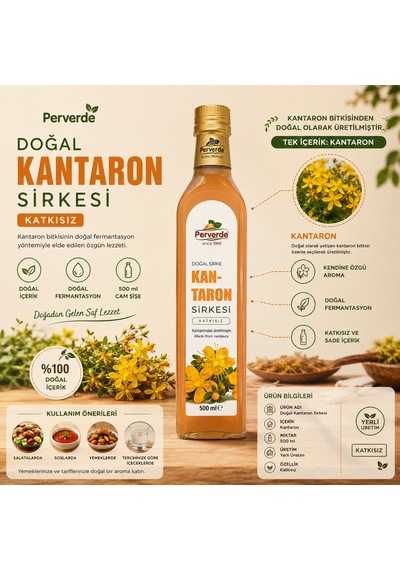 Kantaron Sirkesi 500 Ml Doğal Fermente Sirke Geleneksel Üretim Katkısız