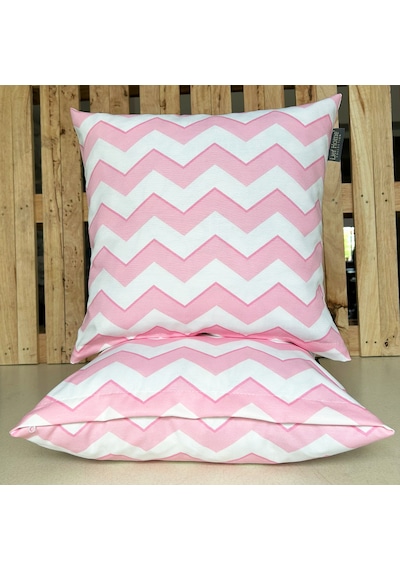 2'li Fermuarlı Dekoratif Kırlent Kılıfı - 40x40 Cm Beyaz - Pembe