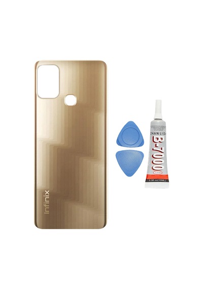İnfinix Hot 11 Play Gold Arka Cam Batarya Pil Kapağı Telefon Arka Kapak Yapışkan Beraber Altın