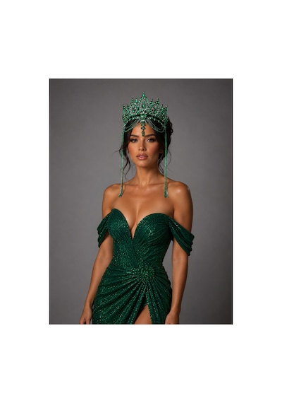 Diamond Veil Crown Alınlıklı Gelin,kına,nişan,söz,after,bride,party Taç Yeşil - 885835840 Yeşil