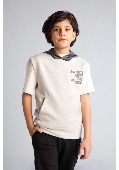 Defacto Erkek Çocuk Kapüşonlu Baskılı Skuba Dalgıç Kumaş Kolsuz Sweatshirt G6137a826spgr492 Gri-gr492