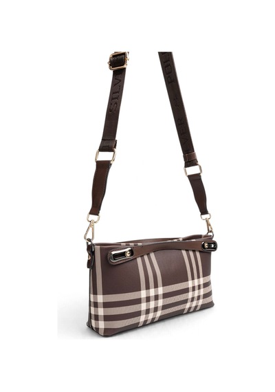 Silver & Polo Silver Polo Kahve - Kahve Çizgili Ekose Kadın Çapraz Çanta Sp1288
