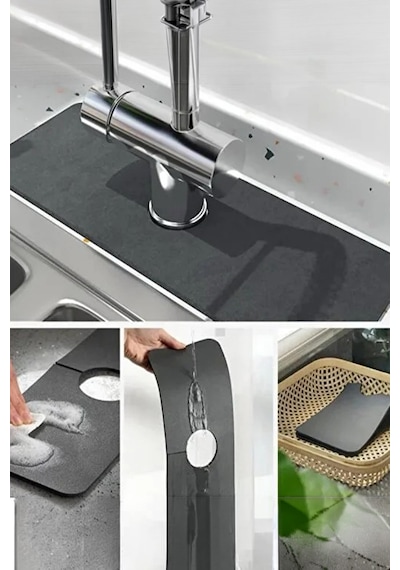 Su Emici Sihirli Lavabo Kenar Matı Musluk Altı Kurulama Mutfak Banyo Evye Su Tutucu Mat 38x13 Cm