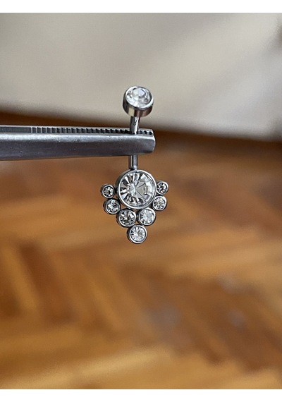 316 L Cerrahi Çelik Gümüş Rengi Yuvarlak Zirkon Taşlı Model Göbek Piercingi Koyu Yeşil