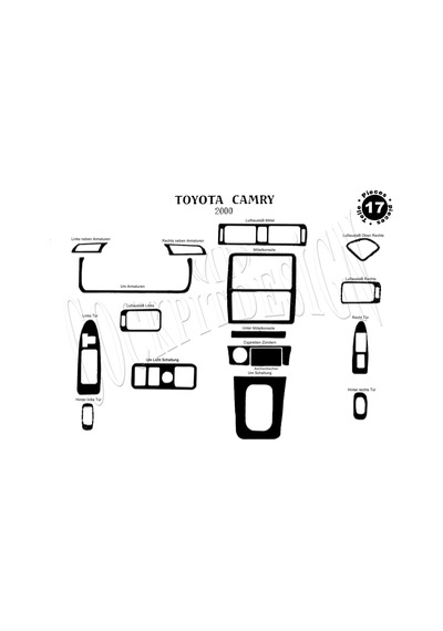 Toyota Camry Torpido Kaplama 2000-2002 17 Parça Piano Black