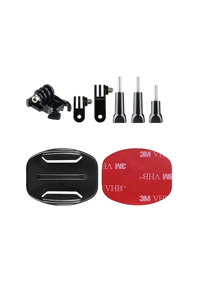 Gplus Bs08yvh 8 Parça Flat Zemin Düz Yüzey Vidalı Hızlı Tak 3 Yollu Aksiyon Kamera Uyumlu 3m Yapışkan Motor Kask Bağlantı Seti Siyah