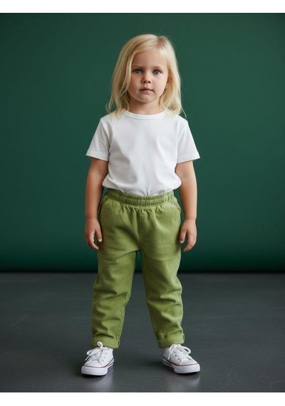 Zekids Kız Bebek Yumuşak Dokulu Beli Lastikli Duble Paça Yeşil Pantolon-16581 Yeşil