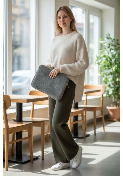 Plush Studıo 13-13.3-14 Inch Peluş Macbook, Laptop Çantası, Gri Toscase Askısız 36x26cm Gri Gri