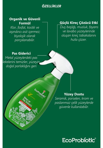 Organik Kireç Ve Pas Sökücü Sprey Güçlü Doğal Temizlik 500 Ml. Tekli