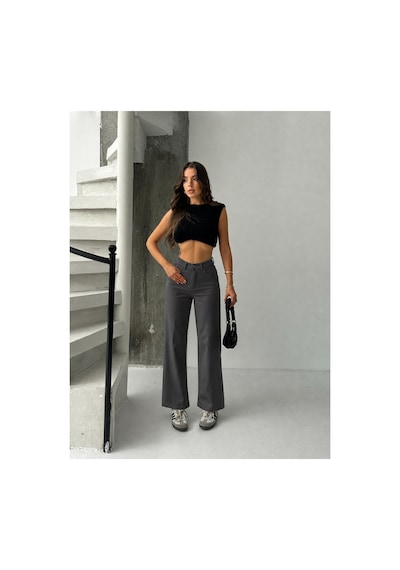 Bluemarlin Kadın Yüksek Bel Füme Keten Boyfriend Bol Paça Füme