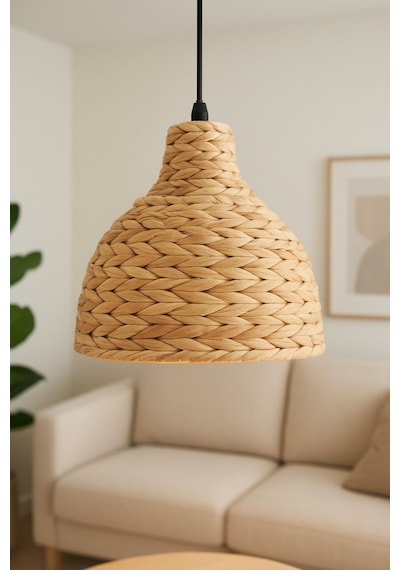 Diamond Model Tekli Rattan Bambu Tasarım İskandinav Bohem Avize