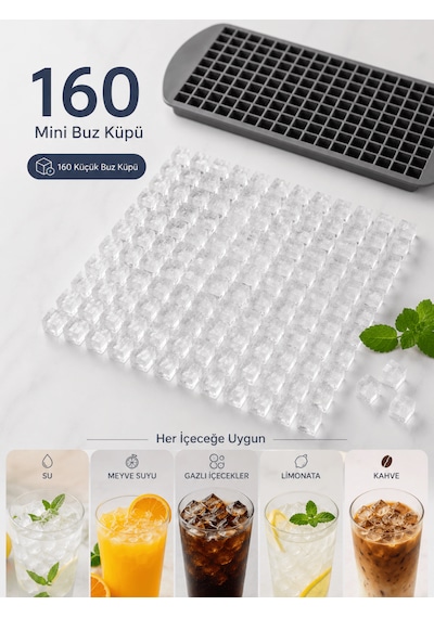 Beylini 160'lı Mini Buz Kalıbı Yapışmaz Silikon Kolayca Çıkar Kare Buzluk Kokteyl Içecek Kare Çok Amaçlı Buz Saklama Kabı Siyah