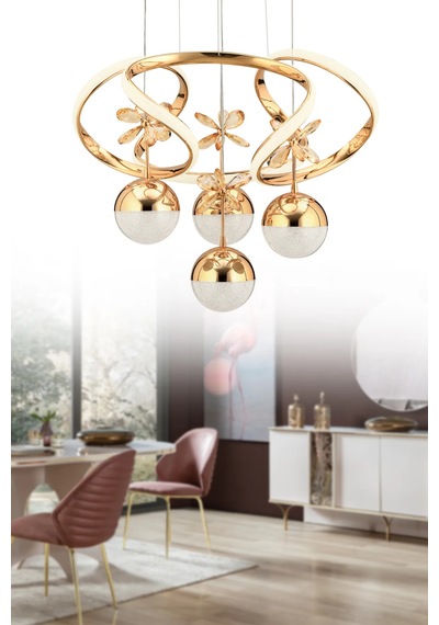 İstanbul Avize Rodin 4'lü Gold Sarkıt Beyaz Power Led Taşlı Ledli Avize