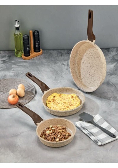 İnci 20-24-26 Cm Döküm Tava Set Gümüş- Siyah