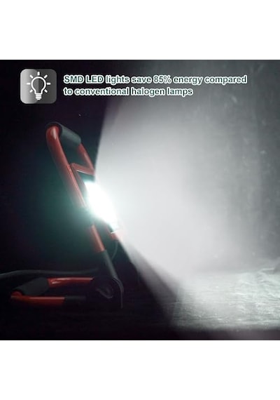 Led Şantiye Projektörü, 30 W Spot, Taşınabilir Çalışma Lambası, 3000 Lm, 6500 K, Soğuk Beyaz, Ip65 Su Geçirme