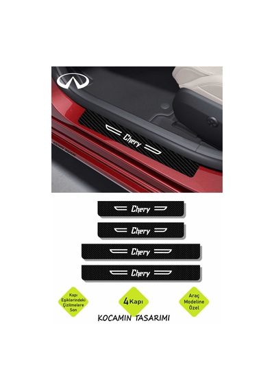 Tasarımlı Yazılı Karbon Kapı Eşiği Chery Tasarımlı İçin Siyah Dekoratif 2 Ön 2 Arka Kapı Koruyucu Set Chery Tasarımlı 4 Adet