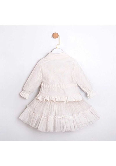 Ministok White Fashion Ceket Tütü Etek T-shirt 3'lü Kız Çocuk Takım Beyaz