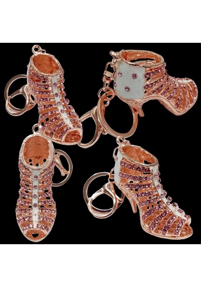 Kristal Taşlı Topuklu Ayakkabı Anahtarlık Pembe No.3