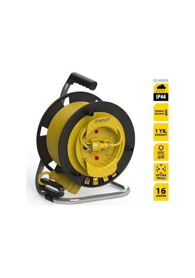 Stanley ST-G-3515+2 Makaralı Kablo 35 Mt, 3x1.5mm, 1 Prizli, IP44