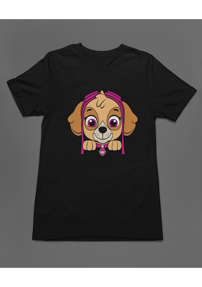 Bumeta Pembe Patiler Görevde Paw Patrol Unisex Tişört T-shirt Siyah