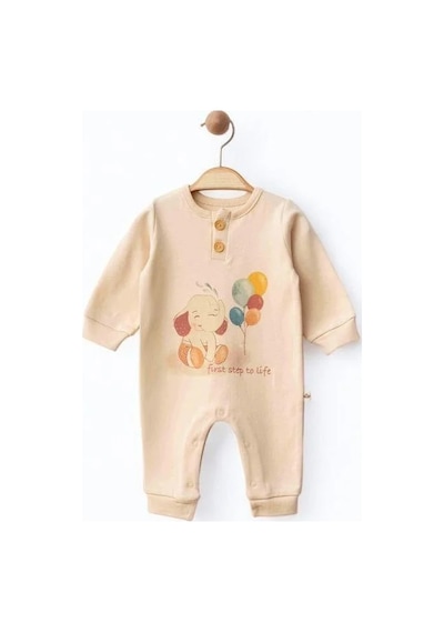 Zekids Bebek Fil Desenli Organik Tulum-15479 Krem