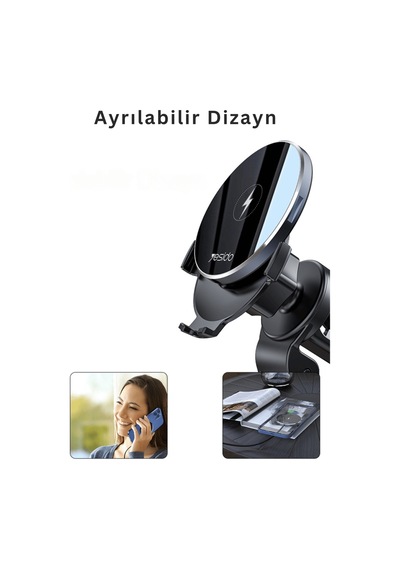 C1331 Izgara Klipsli 15w Kablosuz Şarjlı Magsafe Araç Tutucu Siyah