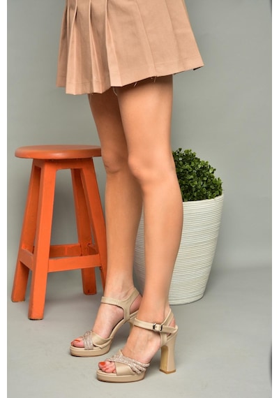 Fox Shoes S246575504 Ten Kumaş Kalın Topuklu Kadın Abiye Ayakkabı Ten