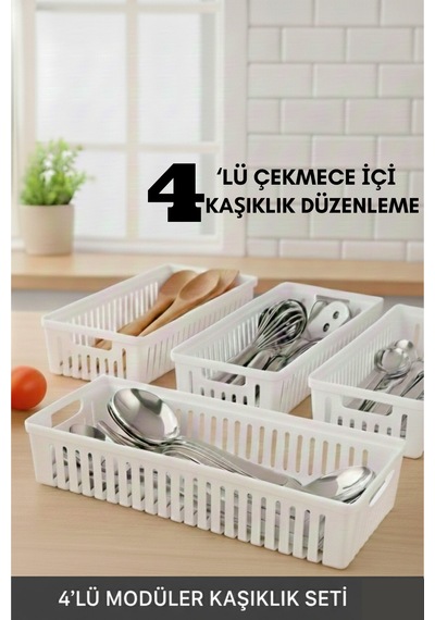 4'lü Modüler Kaşıklık Seti - Mutfak Düzenleyici Çekmece İçi Organizer Bıçaklık Kepçelik Plastik Beya Diğer