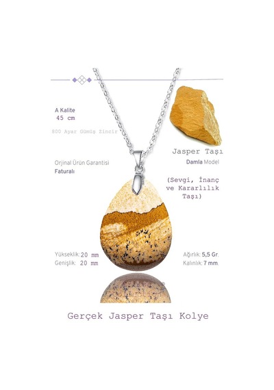 Erilsa Sertifikalı Damla Model Toprak Jasper Taşı Kolye Gümüş Aparatlı Çok Renkli