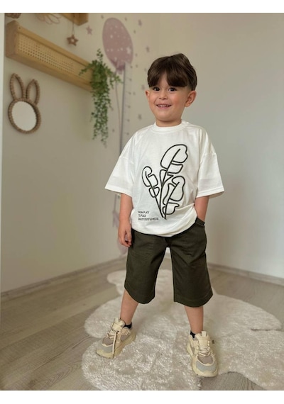 Miniko Kids Erkek Çocuk Keten Şortlu Cep Modelli Pamuk Şortlu Takım Yeşil