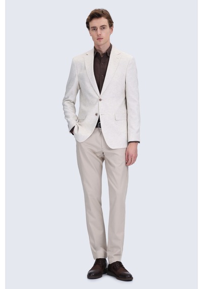 Hatemoğlu Bej Comfort Fit Mono Yaka Keten Klasik Ceket Hatemoğlu Bej Comfort Fit Mono Yaka Keten Klasik Ceket