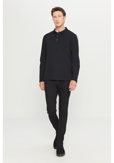 AC&Co / Altınyıldız Classics Erkek Sıyah %100 Pamuk Standart Fit Normal Kesim Polo Yaka Sweatshirt Siyah