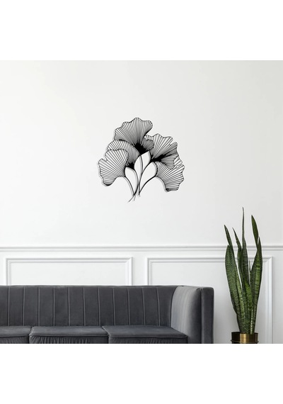 Ginkgo Bilbao Yaprağı Metal Tablo Siyah
