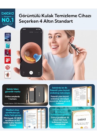 Bebird Earsight Ultra 2k Hd Kameralı Akıllı Kulak Temizleme Cihazı Görüntülü Cımbız Ve Damlalık Seti