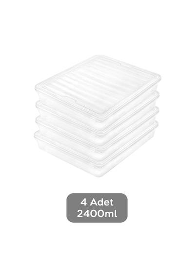 Meleni Home Organizer Düzenleyici Gıda Erzak Kabı Şeffaf Kapaklı Mikrodalga Uyumlu Saklama Kabı 4'lü 4 x 2400 ML Şeffaf