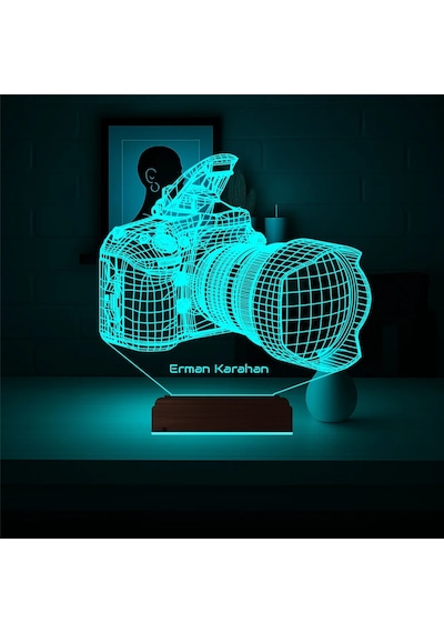Luvivia Fotoğraf Makinesi Fotoğrafçı Hediye Kişiye Özel 3d Lamba - Masa Gece Lambası Şeffaf