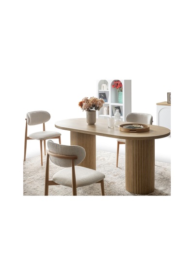 Echo İskandinav Oval Natural Ahşap Bohem Masa 90x160 Natural Ayak - Natural Üst