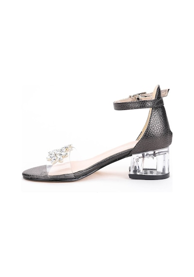 Kiko Kids 790 Taşlı Kız Çocuk 3 Cm Şeffaf Topuklu Sandalet Ayakkabı Platin