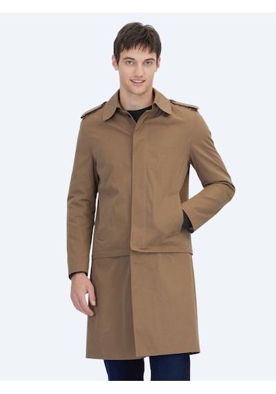Kip Vizon Regular Fit Gömlek Yaka Casual Dokuma Pardesü Vizon
