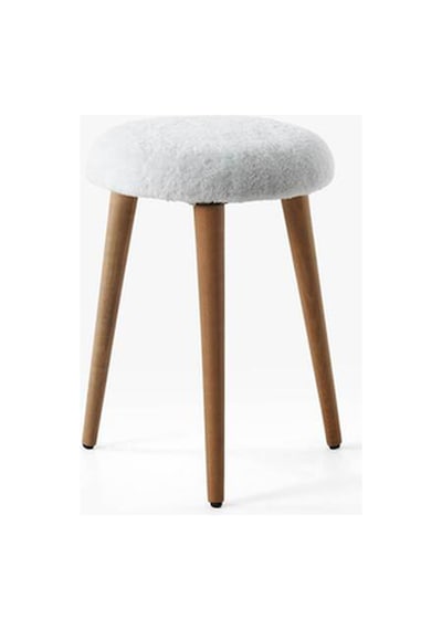 Modern Ahşap Ayaklı Teddy Kumaş Tabure Makyaj Masası & Ayak Dinlendirme Elegant Beyaz Beyaz