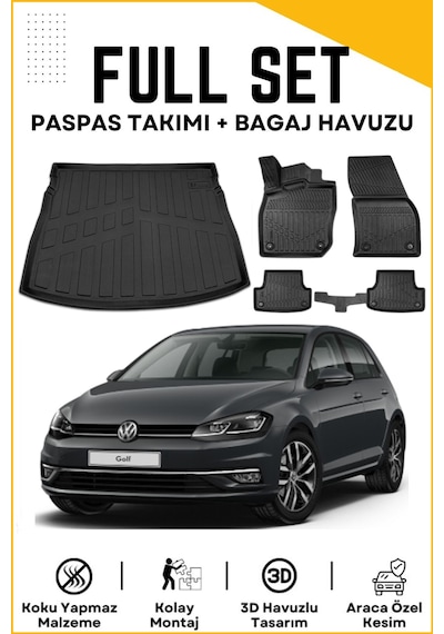 Volkswagen Golf 7 2014 Model Üst Birebir Uyumlu Bagaj Havuzu+paspas Seti