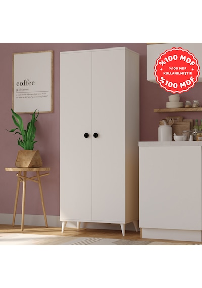 İMBAŞ 2 Kapaklı 5 Raflı MEGA Çok Amaçlı Mutfak Dolabı Banyo Dolabı Beyaz %100 MDF