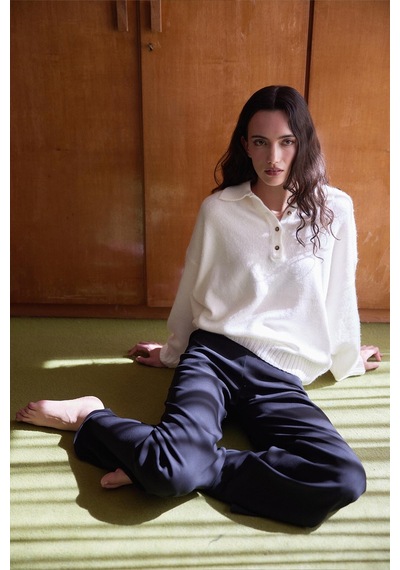 Suud Collection Ekru Rani Polo Yaka Oversize Kazak
