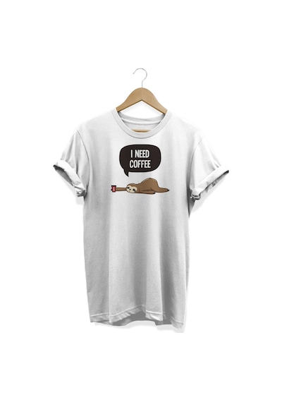 I Need Coffee Baskılı Beyaz T-shirt Beyaz