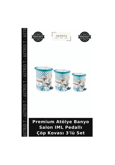 Premium Atölye Banyo Salon Iml Pedallı Çöp Kovası 3'lü Set Çok Renkli