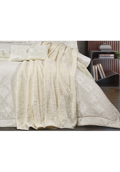 Goldroom Home Buket 11 Parça Nakışlı Nevresim Takımlı,kadife Yatak Örtüsü Ve Battaniyeli Çeyiz Seti Krem