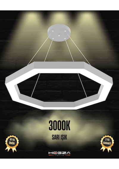 Octagon Gri Kasa, Sarı Işık Modern Sarkıt Led Avize GRİ RENK