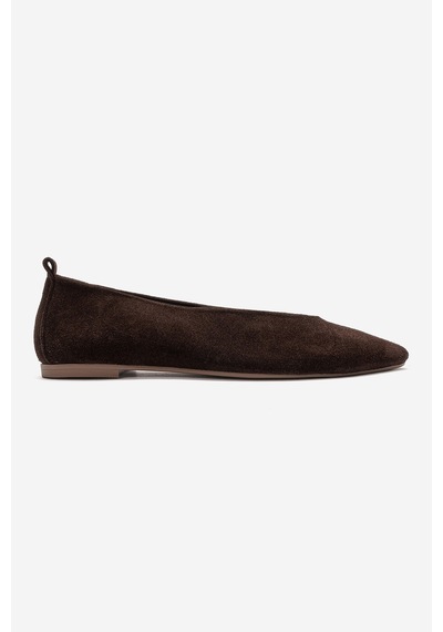 Luvi Shoes Jenas Kahverengi Süet Hakiki Deri Kadın Babet Ayakkabı