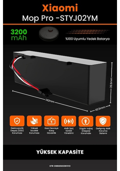 Xiaomi Mi Vacuum Mop Pro STYTJ02YM Uyumlu 3200mAh Robot Süpürge Bataryası
